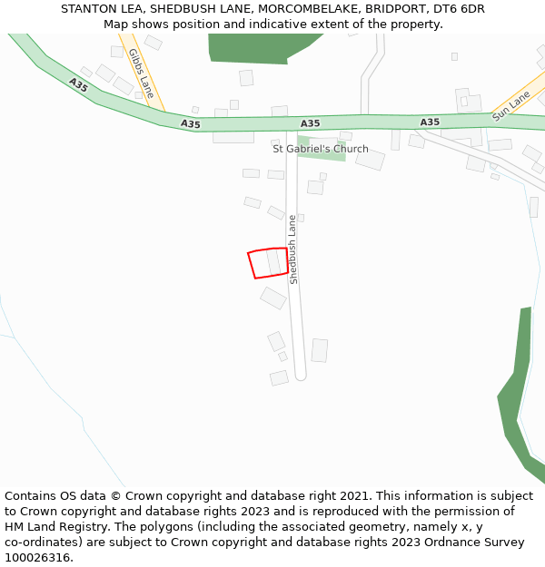 STANTON LEA, SHEDBUSH LANE, MORCOMBELAKE, BRIDPORT, DT6 6DR: Location map and indicative extent of plot