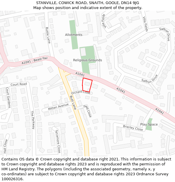 STANVILLE, COWICK ROAD, SNAITH, GOOLE, DN14 9JG: Location map and indicative extent of plot