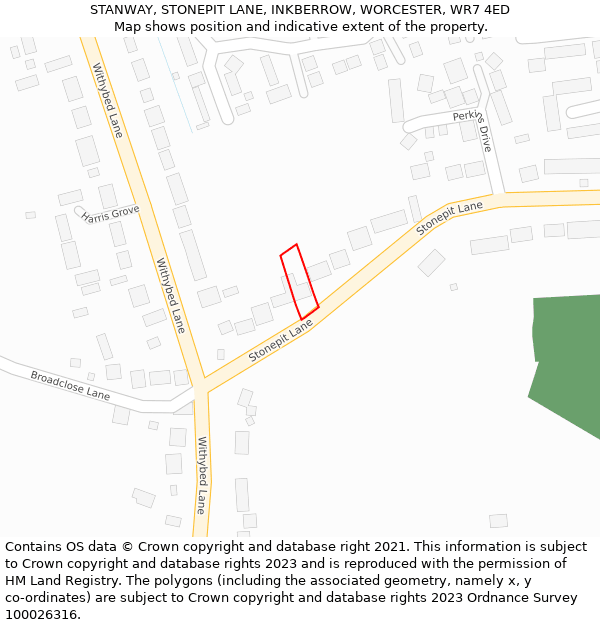 STANWAY, STONEPIT LANE, INKBERROW, WORCESTER, WR7 4ED: Location map and indicative extent of plot