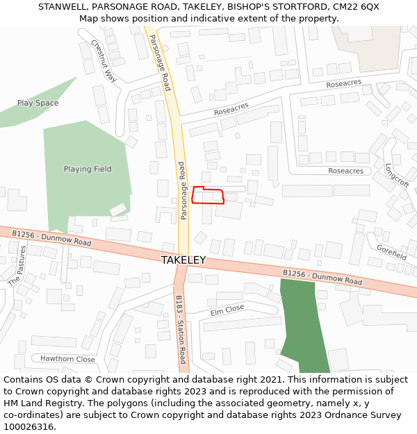 STANWELL, PARSONAGE ROAD, TAKELEY, BISHOP'S STORTFORD, CM22 6QX: Location map and indicative extent of plot