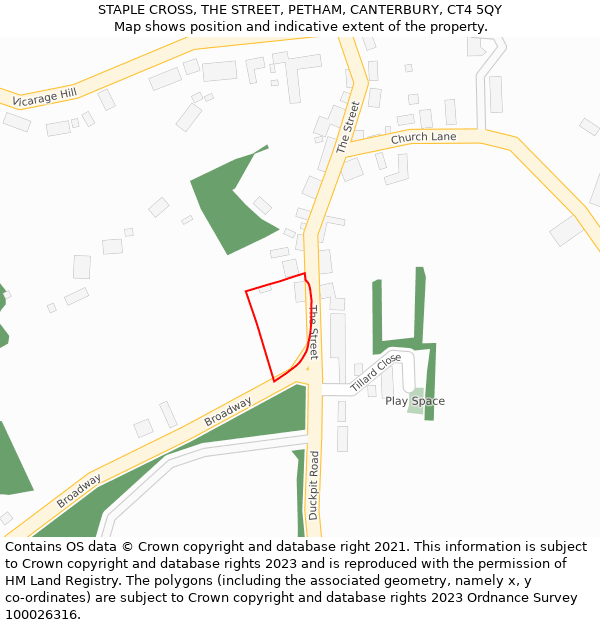 STAPLE CROSS, THE STREET, PETHAM, CANTERBURY, CT4 5QY: Location map and indicative extent of plot