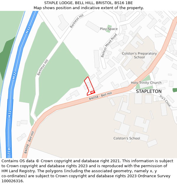 STAPLE LODGE, BELL HILL, BRISTOL, BS16 1BE: Location map and indicative extent of plot