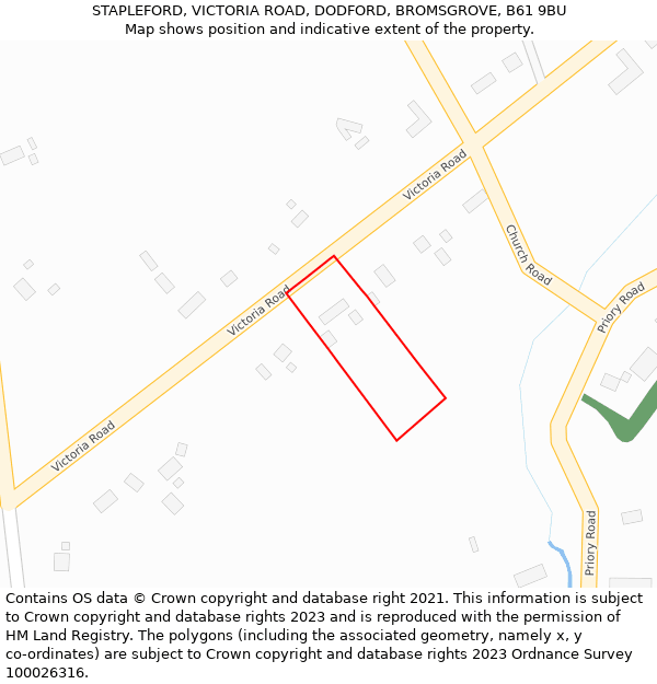 STAPLEFORD, VICTORIA ROAD, DODFORD, BROMSGROVE, B61 9BU: Location map and indicative extent of plot