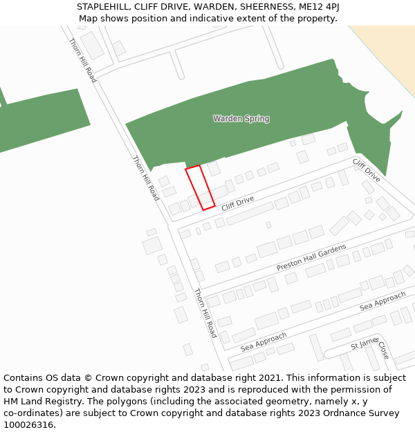 STAPLEHILL, CLIFF DRIVE, WARDEN, SHEERNESS, ME12 4PJ: Location map and indicative extent of plot