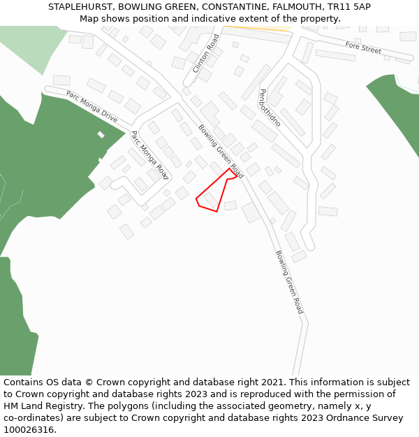 STAPLEHURST, BOWLING GREEN, CONSTANTINE, FALMOUTH, TR11 5AP: Location map and indicative extent of plot