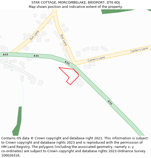 STAR COTTAGE, MORCOMBELAKE, BRIDPORT, DT6 6DJ: Location map and indicative extent of plot