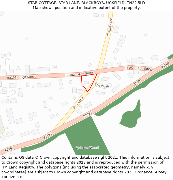 STAR COTTAGE, STAR LANE, BLACKBOYS, UCKFIELD, TN22 5LD: Location map and indicative extent of plot