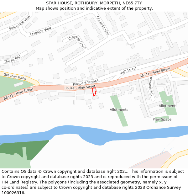 STAR HOUSE, ROTHBURY, MORPETH, NE65 7TY: Location map and indicative extent of plot