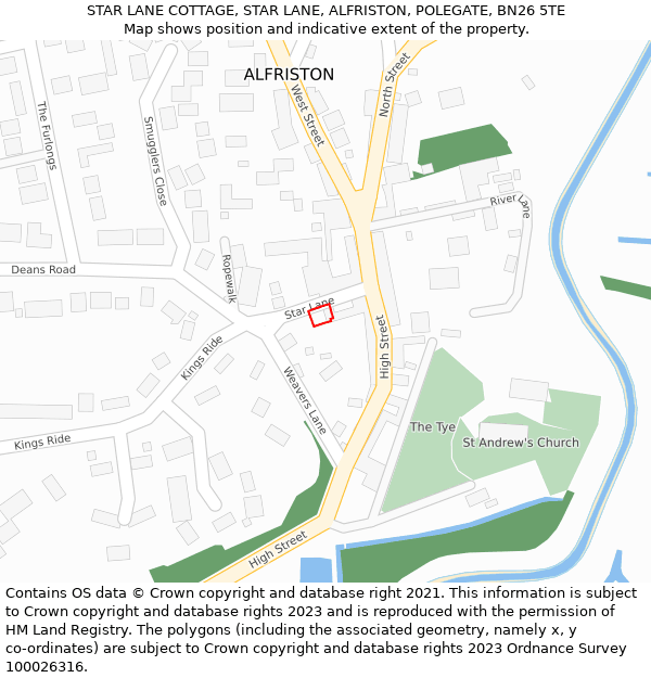 STAR LANE COTTAGE, STAR LANE, ALFRISTON, POLEGATE, BN26 5TE: Location map and indicative extent of plot