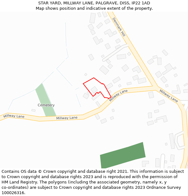 STAR YARD, MILLWAY LANE, PALGRAVE, DISS, IP22 1AD: Location map and indicative extent of plot
