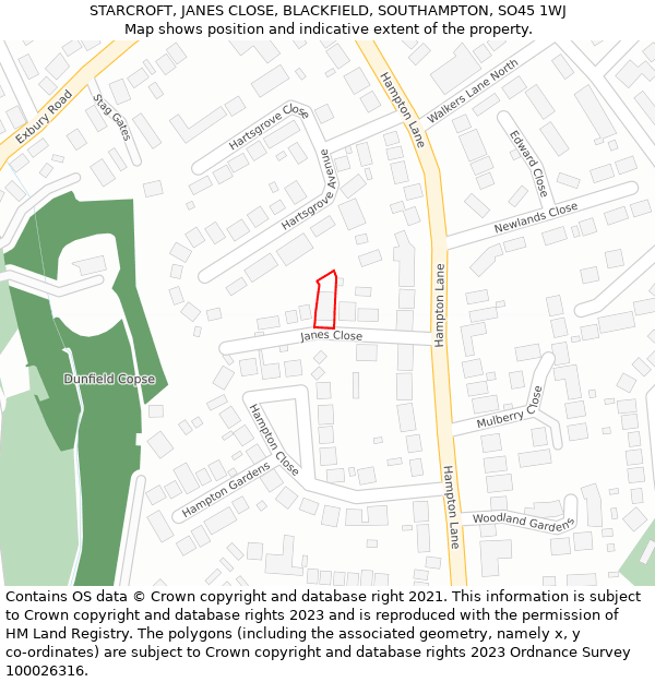 STARCROFT, JANES CLOSE, BLACKFIELD, SOUTHAMPTON, SO45 1WJ: Location map and indicative extent of plot