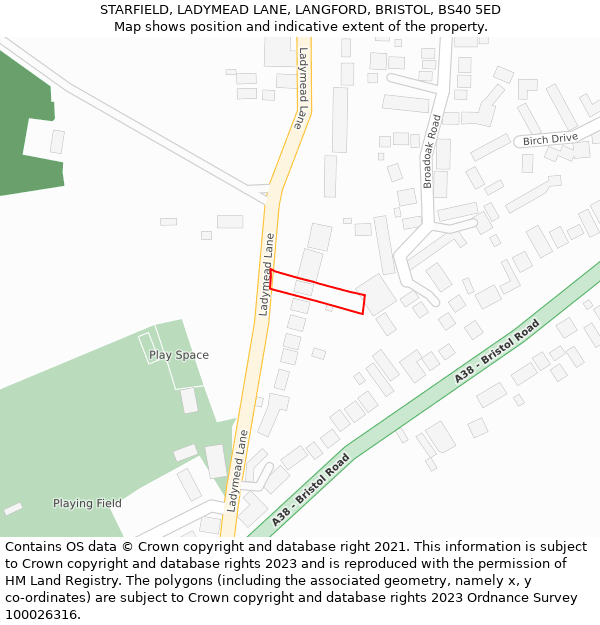 STARFIELD, LADYMEAD LANE, LANGFORD, BRISTOL, BS40 5ED: Location map and indicative extent of plot