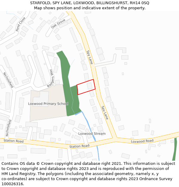 STARFOLD, SPY LANE, LOXWOOD, BILLINGSHURST, RH14 0SQ: Location map and indicative extent of plot