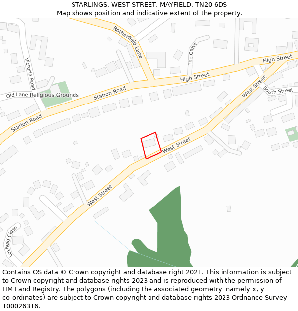 STARLINGS, WEST STREET, MAYFIELD, TN20 6DS: Location map and indicative extent of plot