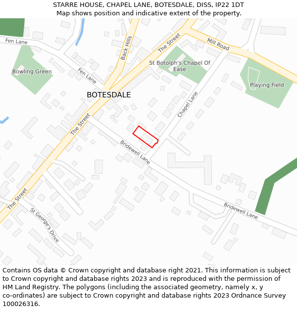 STARRE HOUSE, CHAPEL LANE, BOTESDALE, DISS, IP22 1DT: Location map and indicative extent of plot