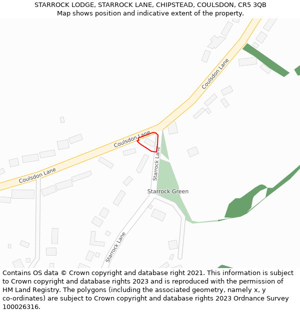 STARROCK LODGE, STARROCK LANE, CHIPSTEAD, COULSDON, CR5 3QB: Location map and indicative extent of plot