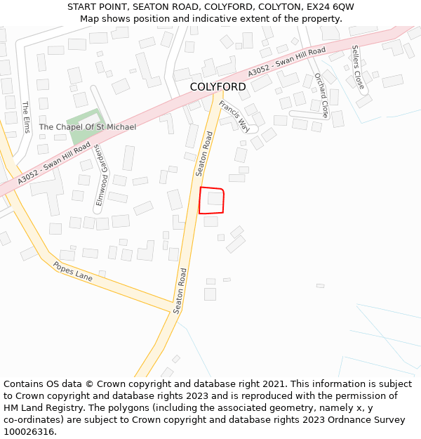 START POINT, SEATON ROAD, COLYFORD, COLYTON, EX24 6QW: Location map and indicative extent of plot