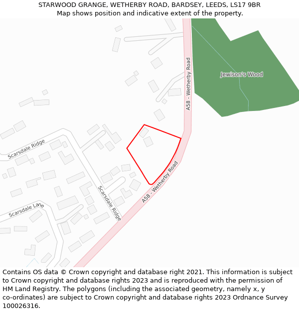 STARWOOD GRANGE, WETHERBY ROAD, BARDSEY, LEEDS, LS17 9BR: Location map and indicative extent of plot
