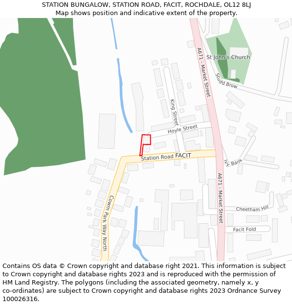 STATION BUNGALOW, STATION ROAD, FACIT, ROCHDALE, OL12 8LJ: Location map and indicative extent of plot