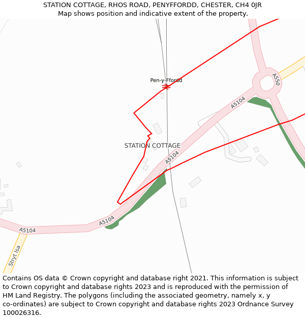 STATION COTTAGE, RHOS ROAD, PENYFFORDD, CHESTER, CH4 0JR: Location map and indicative extent of plot