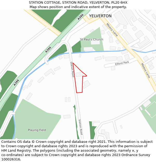 STATION COTTAGE, STATION ROAD, YELVERTON, PL20 6HX: Location map and indicative extent of plot