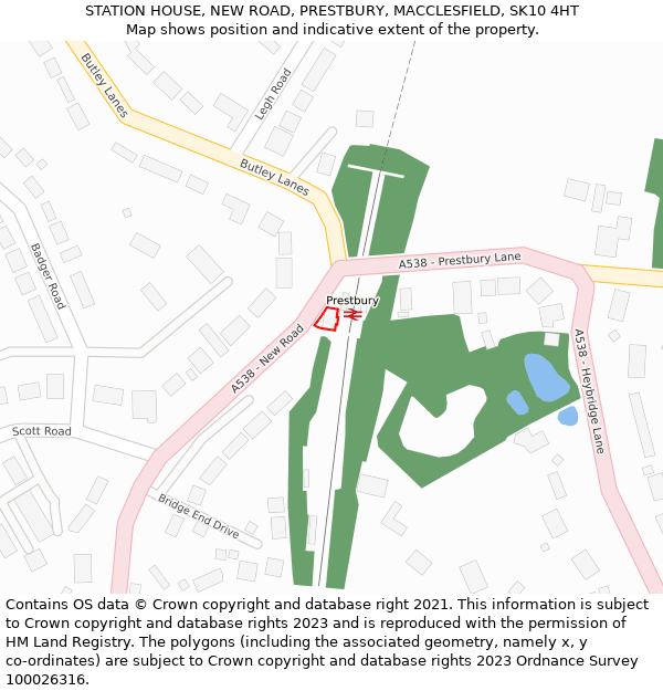 STATION HOUSE, NEW ROAD, PRESTBURY, MACCLESFIELD, SK10 4HT: Location map and indicative extent of plot