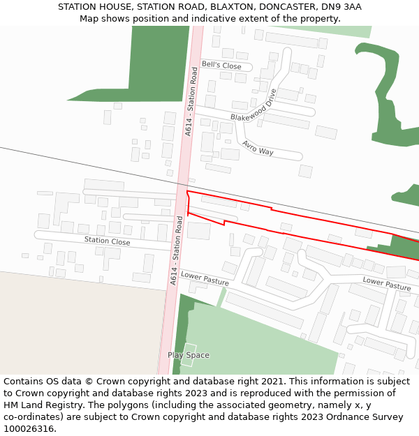 STATION HOUSE, STATION ROAD, BLAXTON, DONCASTER, DN9 3AA: Location map and indicative extent of plot