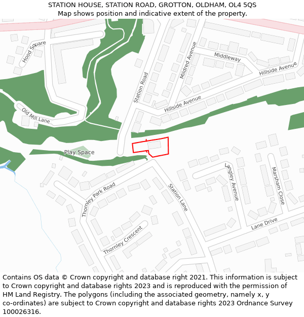 STATION HOUSE, STATION ROAD, GROTTON, OLDHAM, OL4 5QS: Location map and indicative extent of plot