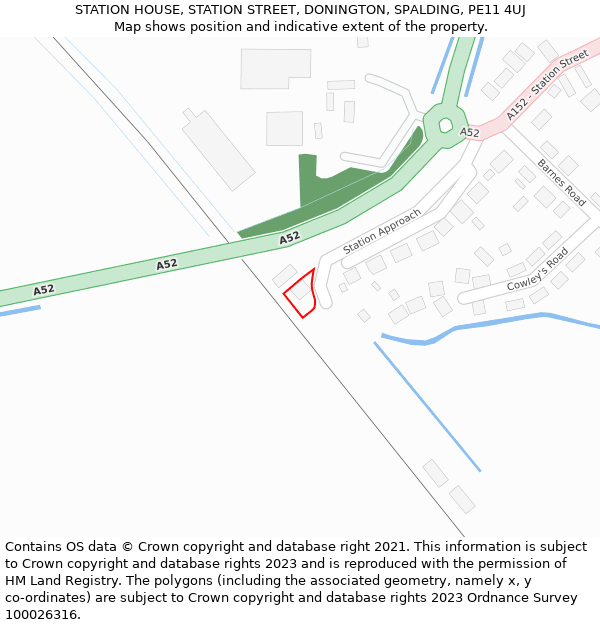 STATION HOUSE, STATION STREET, DONINGTON, SPALDING, PE11 4UJ: Location map and indicative extent of plot