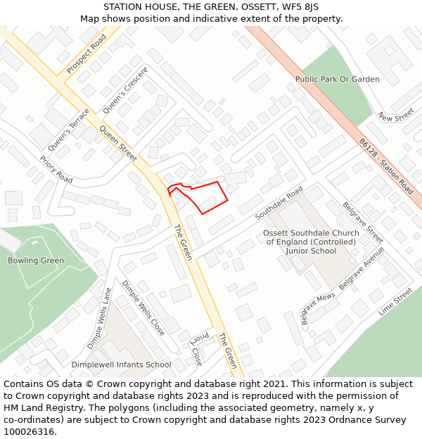 STATION HOUSE, THE GREEN, OSSETT, WF5 8JS: Location map and indicative extent of plot