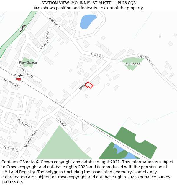 STATION VIEW, MOLINNIS, ST AUSTELL, PL26 8QS: Location map and indicative extent of plot