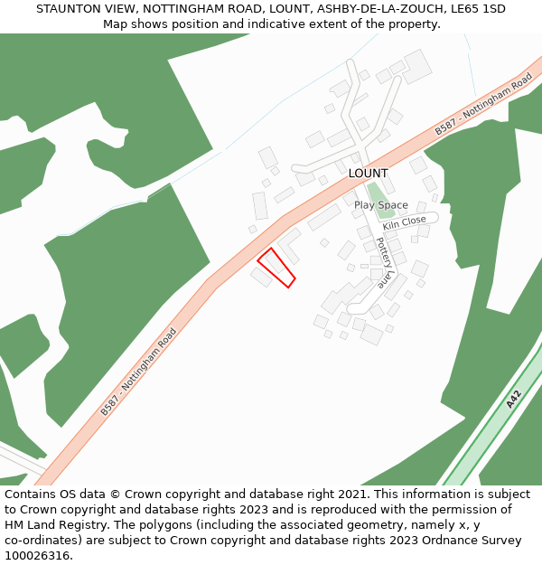 STAUNTON VIEW, NOTTINGHAM ROAD, LOUNT, ASHBY-DE-LA-ZOUCH, LE65 1SD: Location map and indicative extent of plot