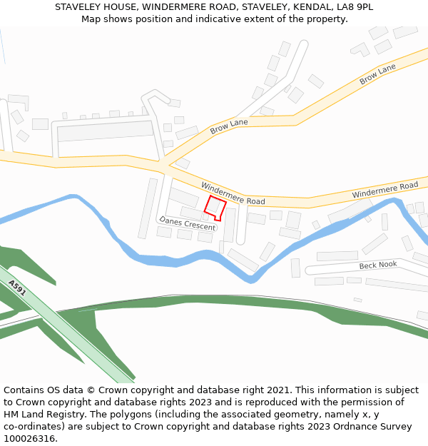 STAVELEY HOUSE, WINDERMERE ROAD, STAVELEY, KENDAL, LA8 9PL: Location map and indicative extent of plot