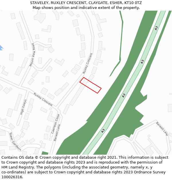 STAVELEY, RUXLEY CRESCENT, CLAYGATE, ESHER, KT10 0TZ: Location map and indicative extent of plot