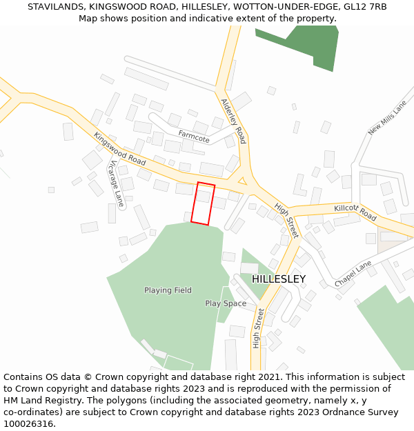 STAVILANDS, KINGSWOOD ROAD, HILLESLEY, WOTTON-UNDER-EDGE, GL12 7RB: Location map and indicative extent of plot