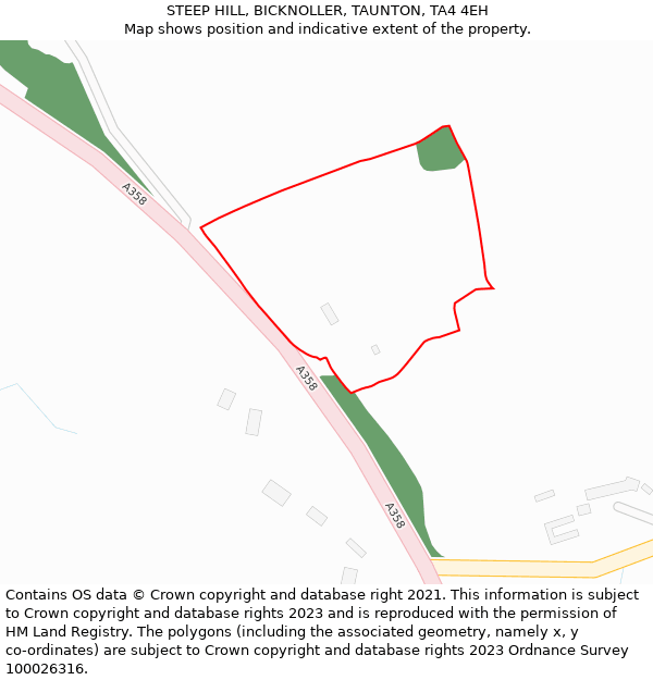STEEP HILL, BICKNOLLER, TAUNTON, TA4 4EH: Location map and indicative extent of plot