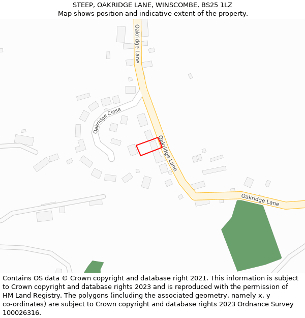 STEEP, OAKRIDGE LANE, WINSCOMBE, BS25 1LZ: Location map and indicative extent of plot