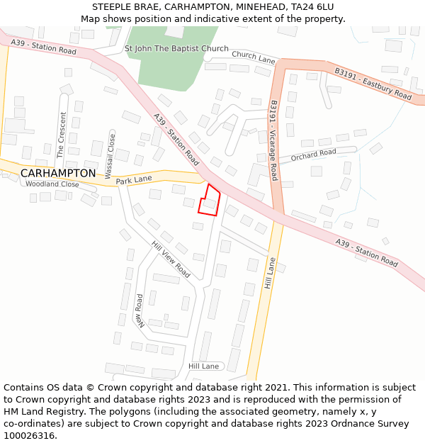 STEEPLE BRAE, CARHAMPTON, MINEHEAD, TA24 6LU: Location map and indicative extent of plot