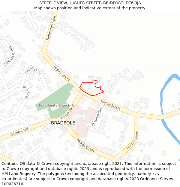 STEEPLE VIEW, HIGHER STREET, BRIDPORT, DT6 3JA: Location map and indicative extent of plot