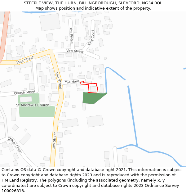 STEEPLE VIEW, THE HURN, BILLINGBOROUGH, SLEAFORD, NG34 0QL: Location map and indicative extent of plot