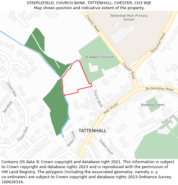 STEEPLEFIELD, CHURCH BANK, TATTENHALL, CHESTER, CH3 9QE: Location map and indicative extent of plot
