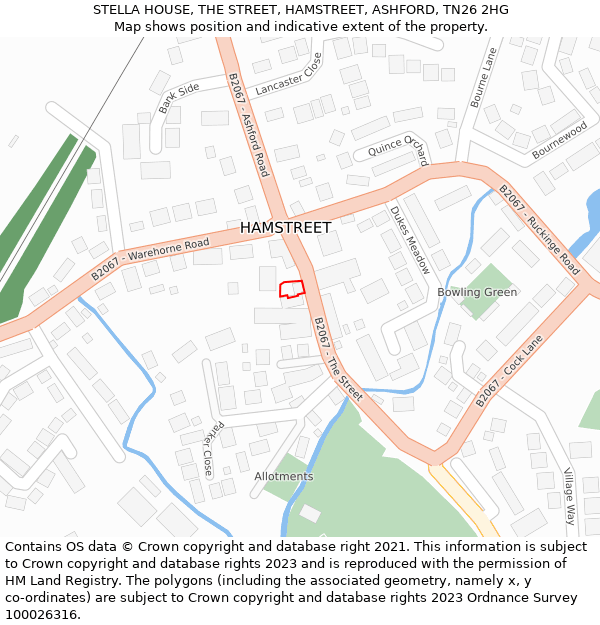 STELLA HOUSE, THE STREET, HAMSTREET, ASHFORD, TN26 2HG: Location map and indicative extent of plot