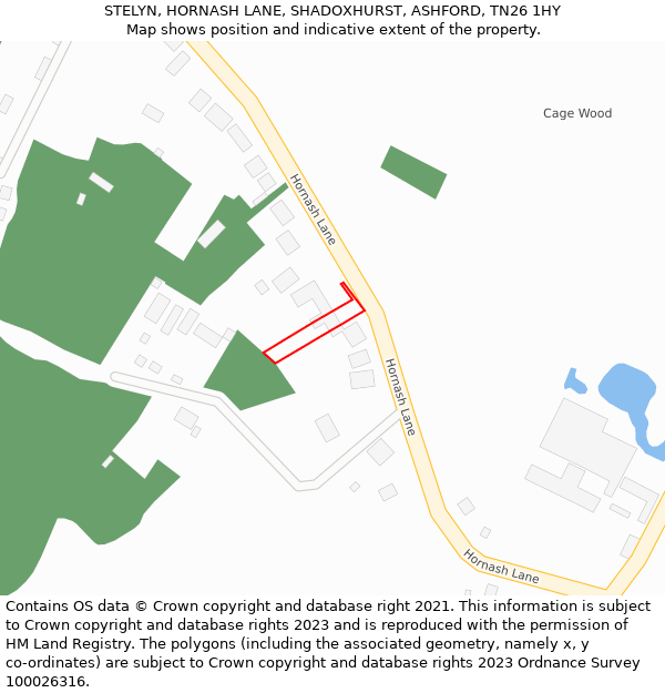 STELYN, HORNASH LANE, SHADOXHURST, ASHFORD, TN26 1HY: Location map and indicative extent of plot