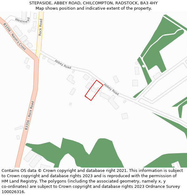 STEPASIDE, ABBEY ROAD, CHILCOMPTON, RADSTOCK, BA3 4HY: Location map and indicative extent of plot