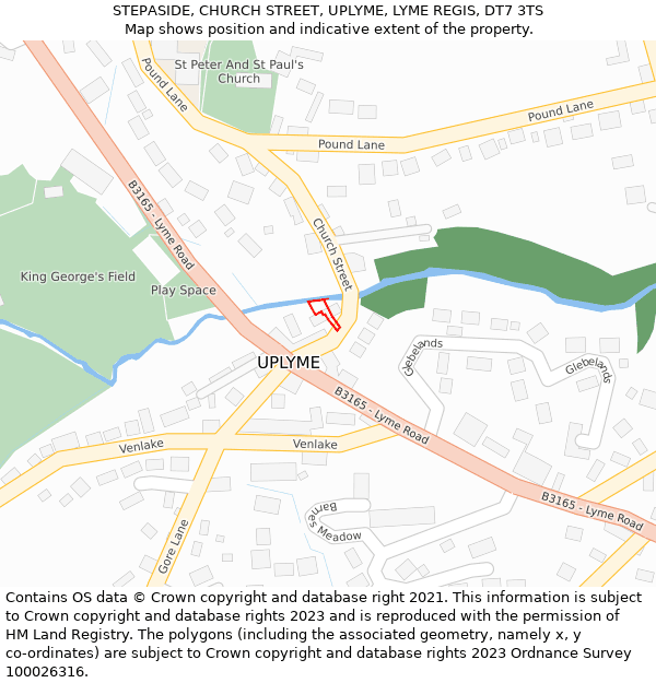 STEPASIDE, CHURCH STREET, UPLYME, LYME REGIS, DT7 3TS: Location map and indicative extent of plot
