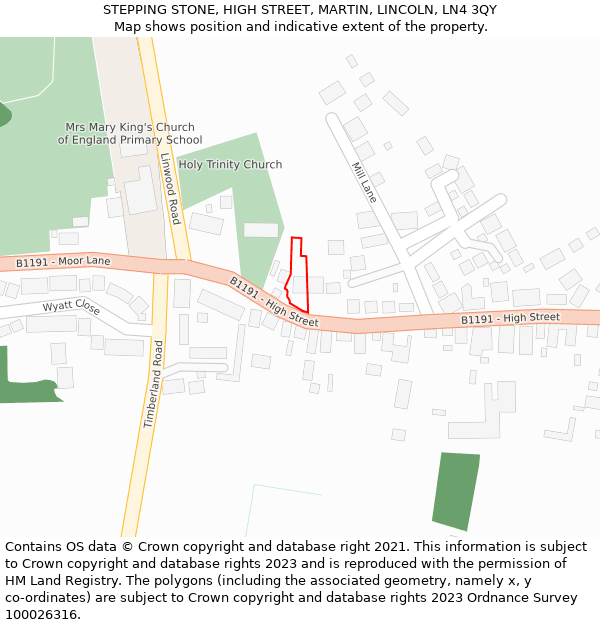STEPPING STONE, HIGH STREET, MARTIN, LINCOLN, LN4 3QY: Location map and indicative extent of plot