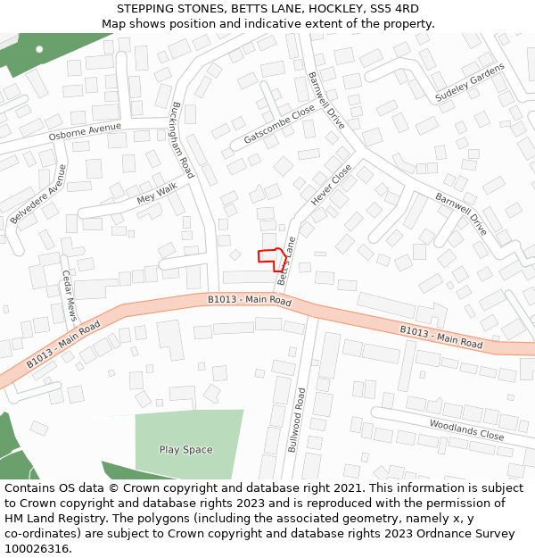 STEPPING STONES, BETTS LANE, HOCKLEY, SS5 4RD: Location map and indicative extent of plot