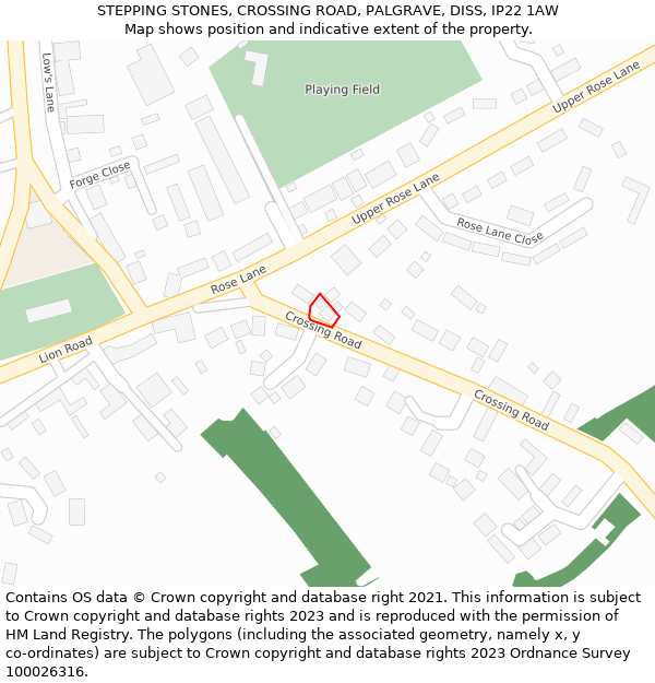 STEPPING STONES, CROSSING ROAD, PALGRAVE, DISS, IP22 1AW: Location map and indicative extent of plot