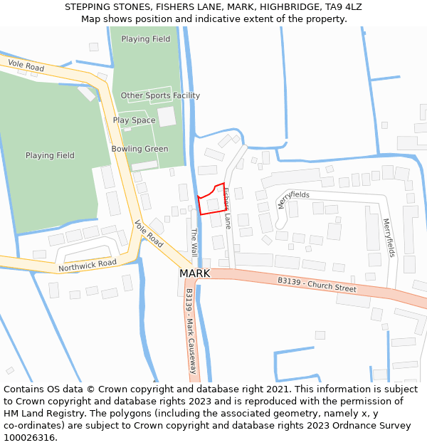 STEPPING STONES, FISHERS LANE, MARK, HIGHBRIDGE, TA9 4LZ: Location map and indicative extent of plot