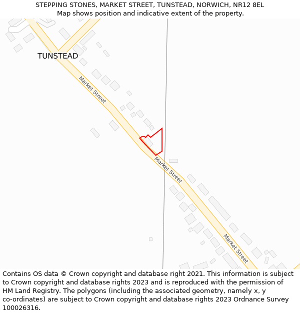 STEPPING STONES, MARKET STREET, TUNSTEAD, NORWICH, NR12 8EL: Location map and indicative extent of plot